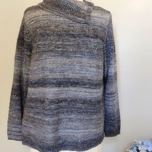 CJ BANKS Sweater Size X 14W Blue Gray Ribbed Split Cowl Neck Heathered